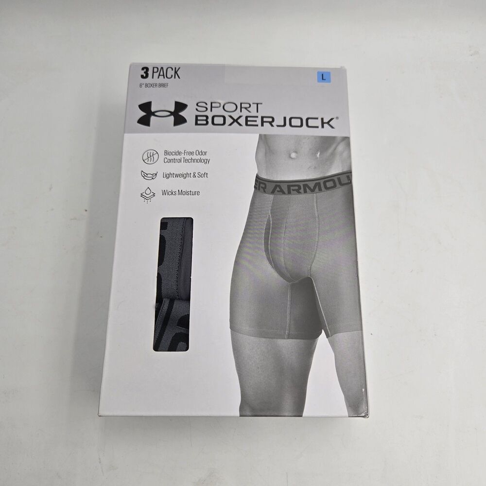 NWT Under Armour UA Men's 3 Pack Sport BoxerJock Boxer Briefs Black Size L Large